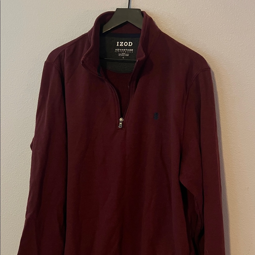 Mens Izod Maroon Quarter-Zip Sweater